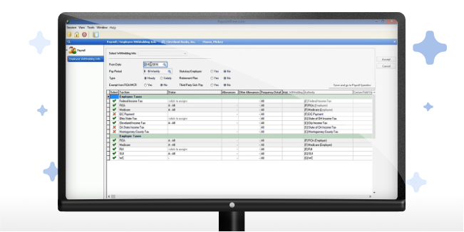 computer with payroll4free screen application