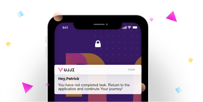 Phone with push notification from UJJI app on the screen