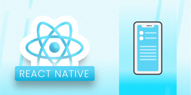 Logo of React Native with smartphone on right