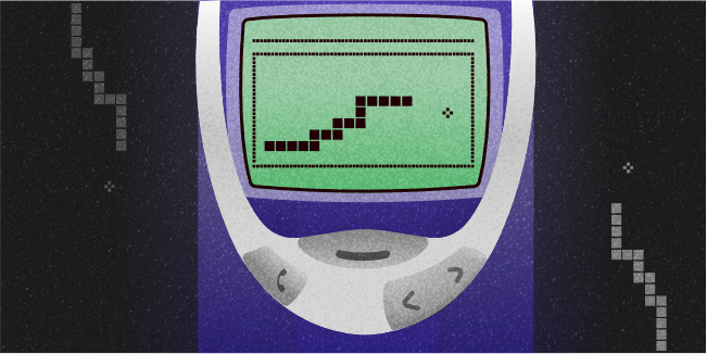 Nokia 3310 with snake game on the screen